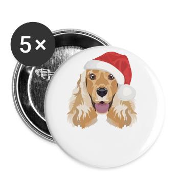 Deutsch Cocker Spaniel Joyeux Noël - Lot de 5 grands badges (56 mm) - blanc - Devant
