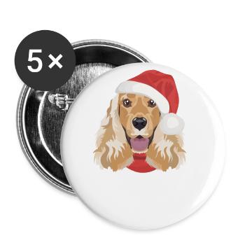 English Cocker Spaniel Frohe Weihnachten - Buttons groß 56 mm (5er Pack) - Weiß - Vorne