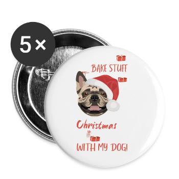 French Bulldog Merry Christmas - Buttons large 2.2''/56 mm (5-pack) - white - Front