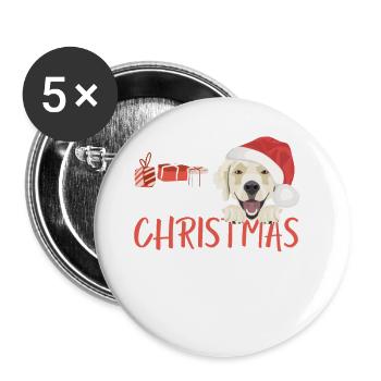 Golden Retriever Frohe Weihnachten - Buttons groß 56 mm (5er Pack) - Weiß - Vorne