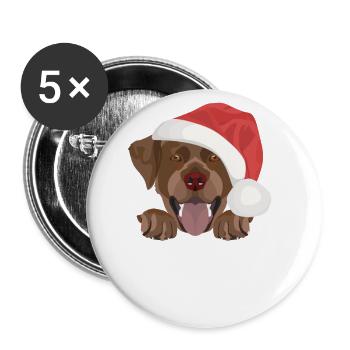 Labrador Frohe Weihnachten - Buttons groß 56 mm (5er Pack) - Weiß - Vorne