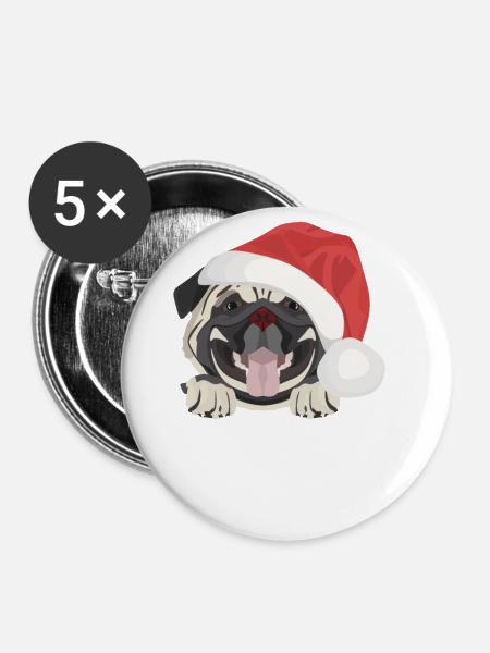 Mops Frohe Weihnachten - Buttons groß 56 mm (5er Pack) - Weiß
