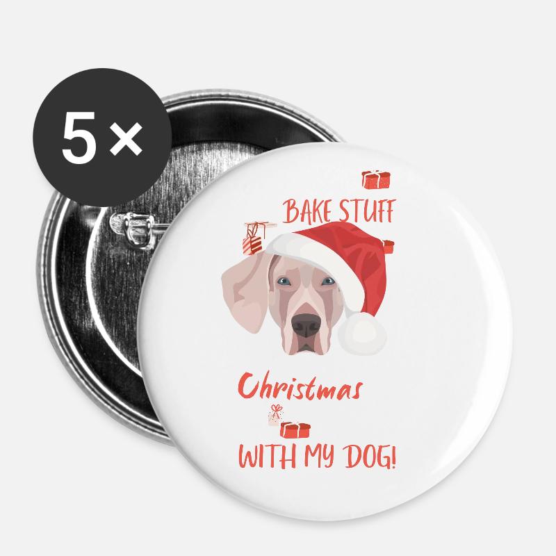 Joyeux Noël Weimaraner - Lot de 5 grands badges (56 mm) - blanc