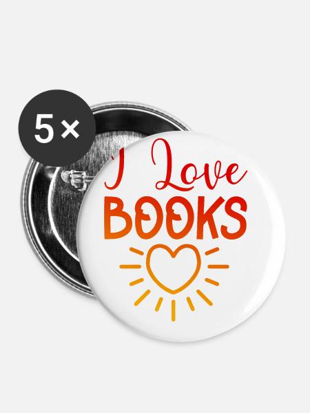 Ich liebe Bücher - Buttons groß 56 mm (5er Pack) - Weiß