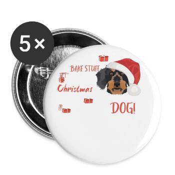 Teckel à poil dur Joyeux Noël - Lot de 5 grands badges (56 mm) - blanc - Devant
