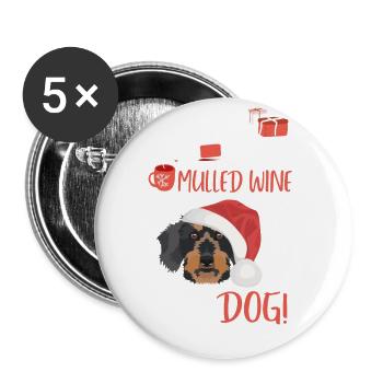 Teckel à poil dur Vin chaud Noël - Lot de 5 grands badges (56 mm) - blanc - Devant