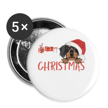 Wire-haired Dachshund Merry Christmas - Buttons large 2.2''/56 mm (5-pack) - white - Front