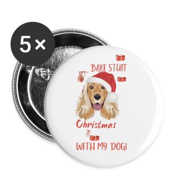 English Cocker Spaniel Frohe Weihnachten - Buttons groß 56 mm (5er Pack) - Weiß - Vorne