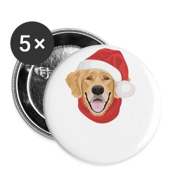 Golden Retriever Frohe Weihnachten - Buttons groß 56 mm (5er Pack) - Weiß - Vorne