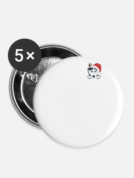 Husky Frohe Weihnachten - Buttons groß 56 mm (5er Pack) - Weiß