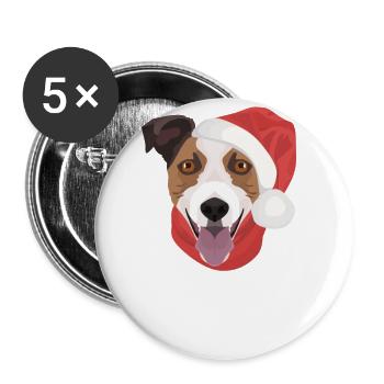 Jack Russell Terrier Joyeux Noël - Lot de 5 grands badges (56 mm) - blanc - Devant