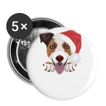 Jack Russell Terrier Joyeux Noël - Lot de 5 grands badges (56 mm) - blanc - Devant