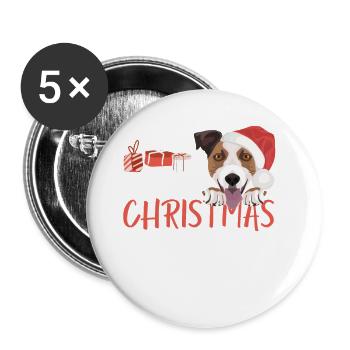 Jack Russell Terrier Joyeux Noël - Lot de 5 grands badges (56 mm) - blanc - Devant
