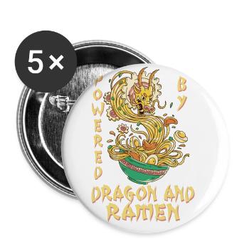 Japanischer Drache Powered By Dragon Und Ramen - Buttons groß 56 mm (5er Pack) - Weiß - Vorne