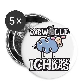 Komme was Wolle ich Schaf das - Buttons groß 56 mm (5er Pack) - Weiß - Vorne