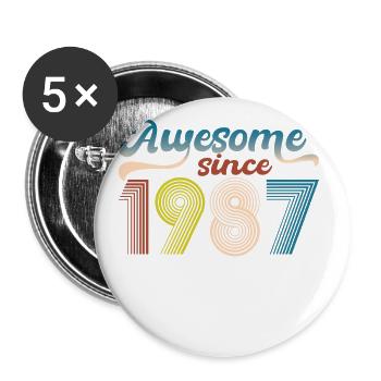 Vintage 1987 Retro Bitrthday Limited Edition - Buttons groß 56 mm (5er Pack) - Weiß - Vorne