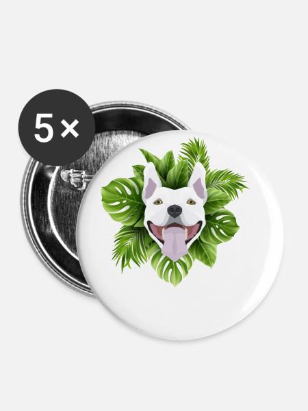 Tropical Bullterrier - Buttons groß 56 mm (5er Pack) - Weiß