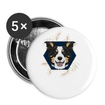 Golden Dog Border Collie - Lot de 5 grands badges (56 mm) - blanc - Devant