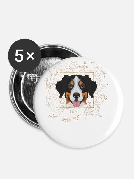 Goldener Hund Berner Sennenhund - Buttons groß 56 mm (5er Pack) - Weiß