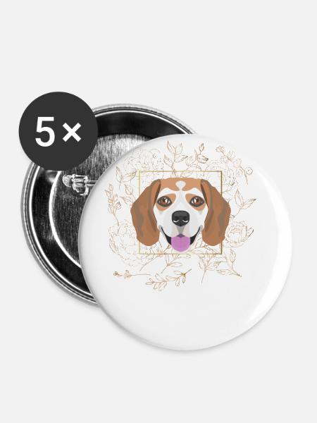 Goldener Hund Beagle - Buttons groß 56 mm (5er Pack) - Weiß