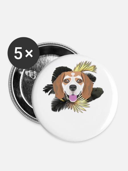Goldener Hund Beagle - Buttons groß 56 mm (5er Pack) - Weiß