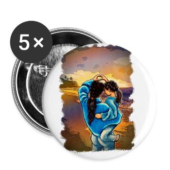 MutterTochter Liebe Meer Illustration brünett - Buttons groß 56 mm (5er Pack) - Weiß - Vorne