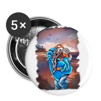 MutterTochter Liebe Strand Meer Illustration blond - Buttons groß 56 mm (5er Pack) - Weiß - Vorne