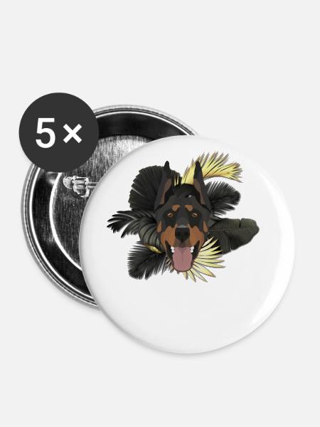 Goldener Hund Dobermann - Buttons groß 56 mm (5er Pack) - Weiß