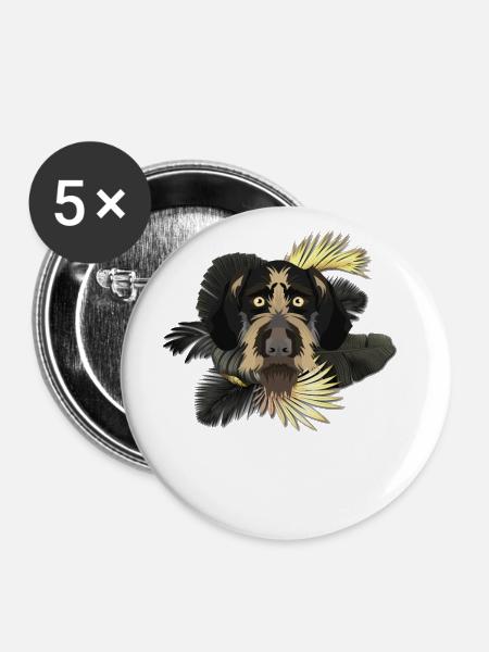 Goldener Hund Deutsch Drahthaar - Buttons groß 56 mm (5er Pack) - Weiß