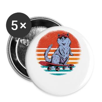 Chat cool avec skateboard je fais ce que je veux - Lot de 5 grands badges (56 mm) - blanc - Devant