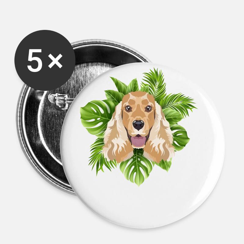 Cocker Spaniel inglese tropicale - Confezione da 5 spille grandi (56 mm) - bianco