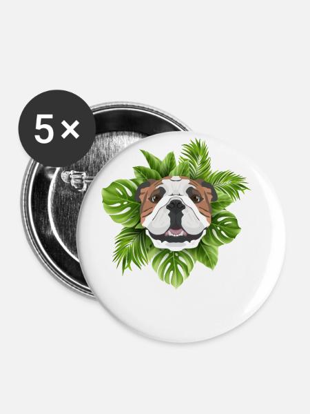 Tropical Englische Bulldogge - Buttons groß 56 mm (5er Pack) - Weiß