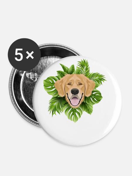 Tropical Golden Retriever - Buttons groß 56 mm (5er Pack) - Weiß