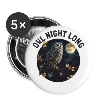 Owl Night Long Night Owl Owl Night Service - Lot de 5 grands badges (56 mm) - blanc - Devant