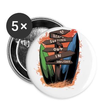 Surfing Barefoot Beach Surfer Board Summer Time - Buttons large 2.2''/56 mm (5-pack) - white - Front