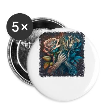 Skeleon Skull Rose Retro Rose Lover Graphic - Buttons large 2.2''/56 mm (5-pack) - white - Front