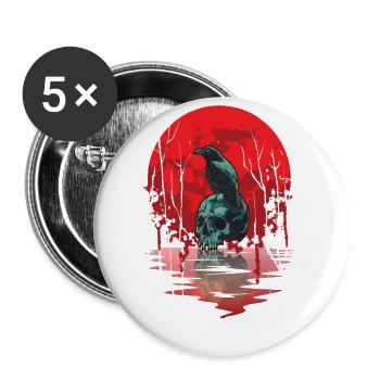 Gothic Skull Red Moon Black Crow - Buttons large 2.2''/56 mm (5-pack) - white - Front