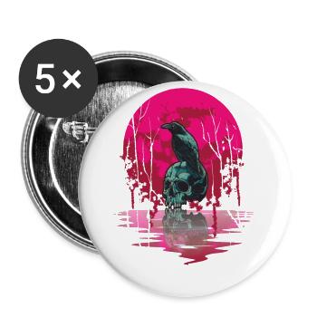 Gothic Skull Red Moon Black Crow - Buttons large 2.2''/56 mm (5-pack) - white - Front