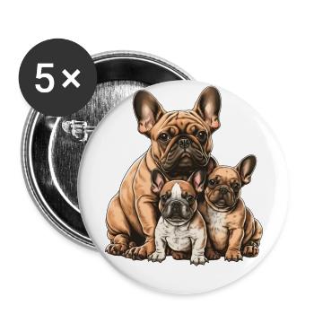 French Bulldog Familie - Buttons groß 56 mm (5er Pack) - Weiß - Vorne