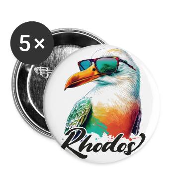 Rhodos Urlaub coole bunte Möwe mit Sonnenbrille - Buttons groß 56 mm (5er Pack) - Weiß - Vorne