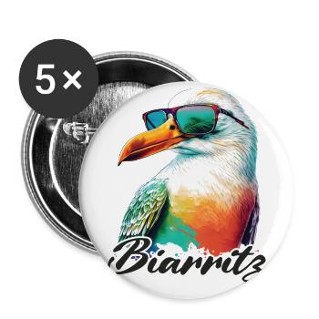 Biarritz vacances mouette colorée fraîche avec lunettes de soleil - Lot de 5 grands badges (56 mm) - blanc - Devant