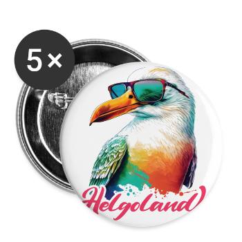 Helgoland Urlaub coole bunte Möwe mit Sonnenbrille - Buttons groß 56 mm (5er Pack) - Weiß - Vorne