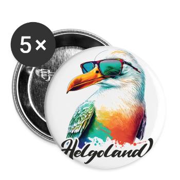 Helgoland Urlaub coole bunte Möwe mit Sonnenbrille - Buttons groß 56 mm (5er Pack) - Weiß - Vorne