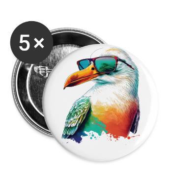 Coole farbige Möwe mit Sonnenbrille Sommer Urlaub - Buttons groß 56 mm (5er Pack) - Weiß - Vorne