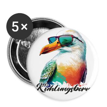 Kühlungsborn Holiday mouette fraîche avec lunettes de soleil - Lot de 5 grands badges (56 mm) - blanc - Devant