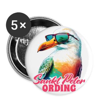 Sankt Peter Ording Holiday Seagull avec lunettes de soleil - Lot de 5 grands badges (56 mm) - blanc - Devant