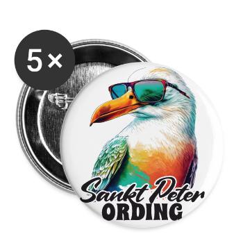 Sankt Peter Ording Holiday Seagull avec lunettes de soleil - Lot de 5 grands badges (56 mm) - blanc - Devant