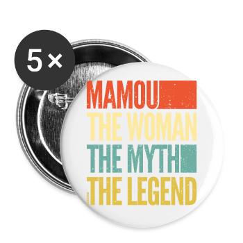 Mamou - the woman - the myth - the legend - Mamie - Lot de 5 grands badges (56 mm) - blanc - Devant
