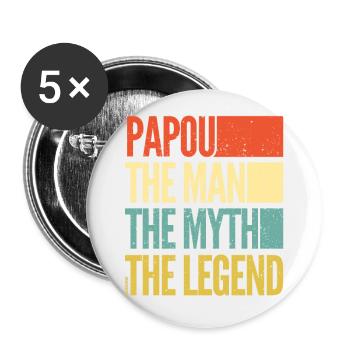 Papou - The man - The myth - The legend - Father's - Lot de 5 grands badges (56 mm) - blanc - Devant