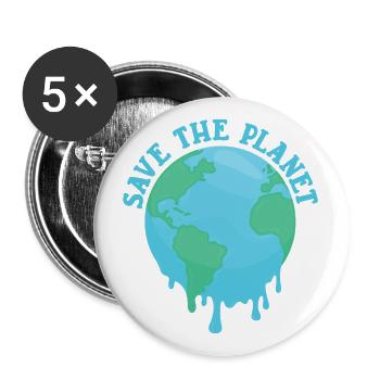 Save The Planet Klimawandel - Buttons groß 56 mm (5er Pack) - Weiß - Vorne